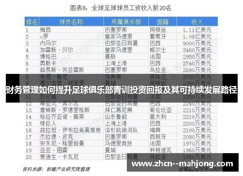 财务管理如何提升足球俱乐部青训投资回报及其可持续发展路径