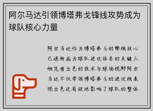阿尔马达引领博塔弗戈锋线攻势成为球队核心力量 阿尔马达引领博塔弗戈锋线攻势成为球队核心力量